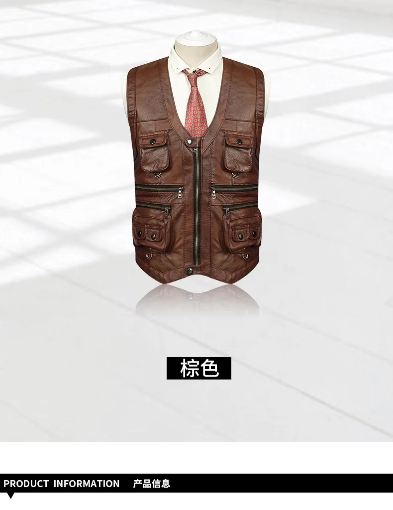 Более мужской кожаный жилет с карманами модный теплый кожаный жилет для отдыха