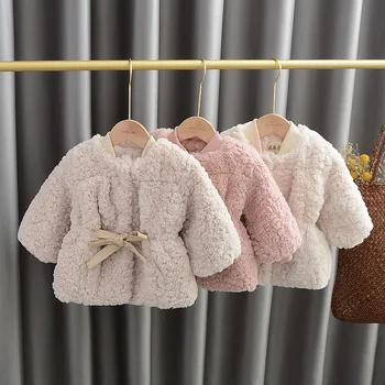 

Winter new girls sweet jacket Western style faux fur thickening girls mid-length jacket Kids wholesale Children's clothing