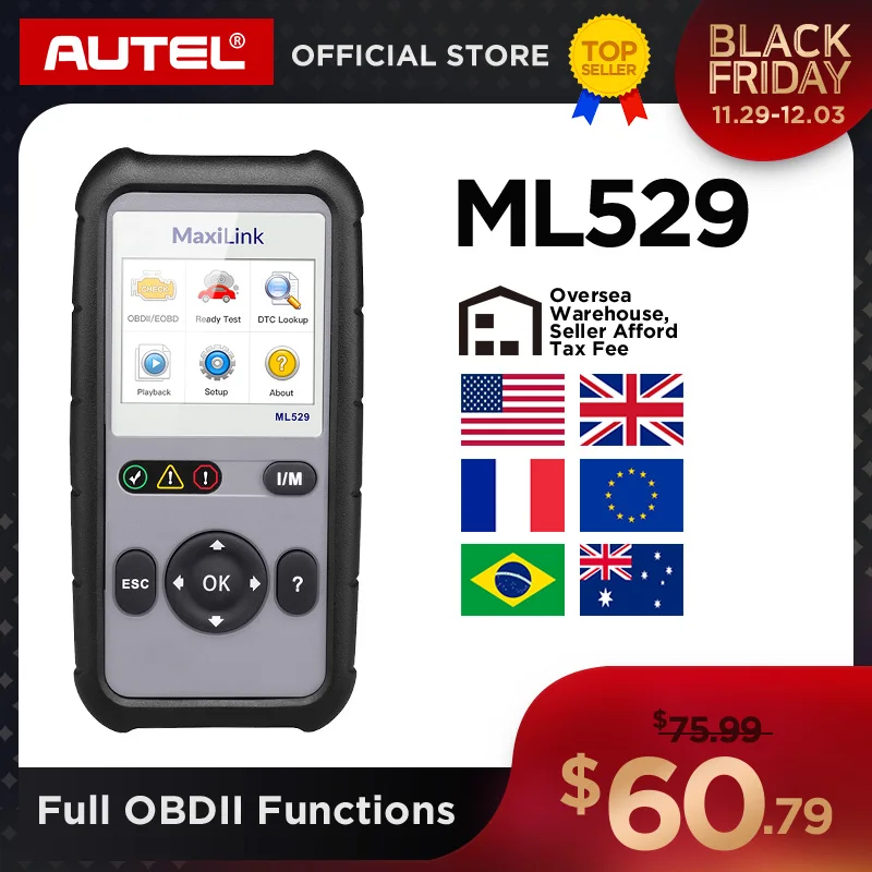 Autel Maxilink ML529 диагностический сканер инструмент OBDII EOBD OBD2 автоматическая проверка свет двигателя DIY код ошибки чтения с повышенной режим 6