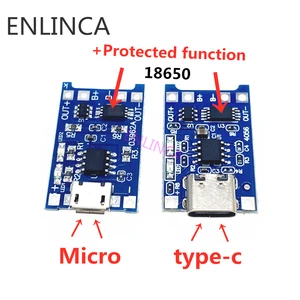 1 шт., зарядная плата ENLINCA для литиевых батарей, 5 В, 1 А, Micro USB 18650, Type-c, модуль зарядного устройства + защита, двойные функции TP4056 18650