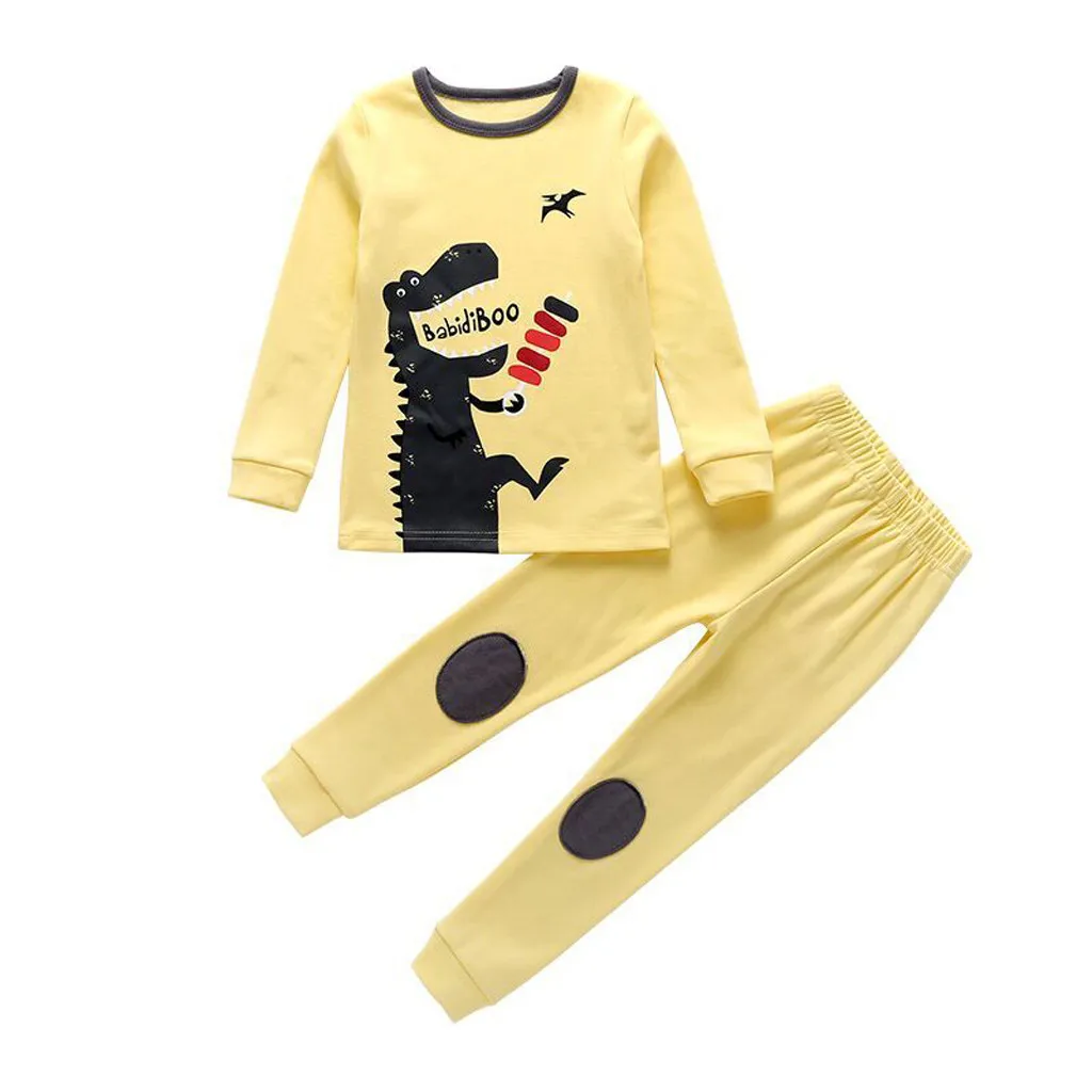 MUQGEW Newest Children Set Boys Girls Cartoon Letter Tops+Pants Pajamas UnisexToddler Baby Sleepwear Outfits roupa infantil