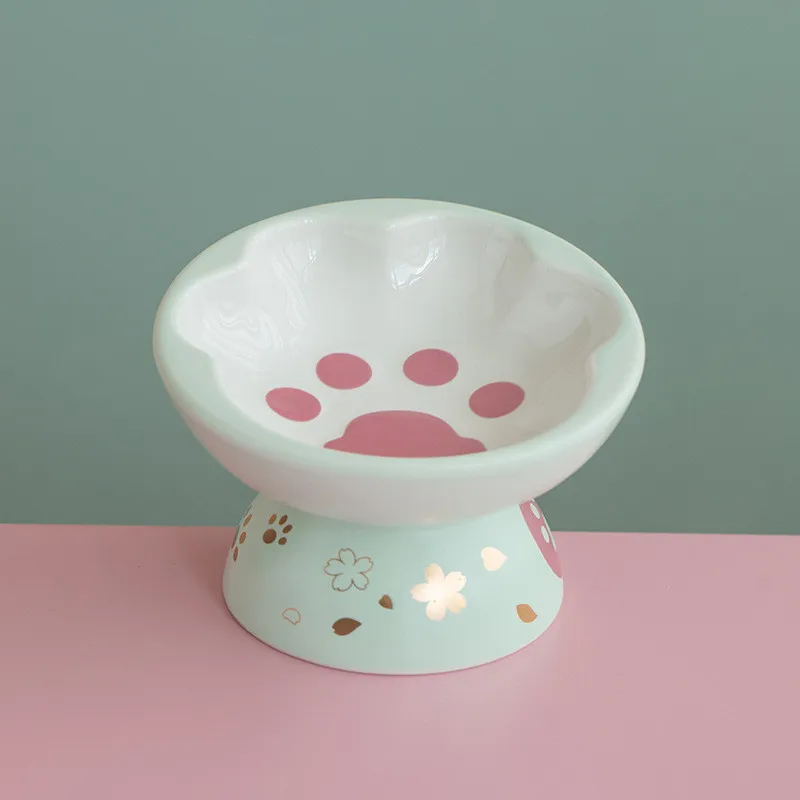 Ceramic-High-foot-Oblique-Mouth-Cat-Bowl-Pet-Bowl-Cute-Paw-Shape-Pet-Feeder-Cat-and.jpg Kerámia, Nagy Lábú Ferde Száj Macska Tál Kisállat Tál Aranyos Mancsú Pet Etető Macska És Kutyaeledel Tál Méhnyak Gerinc Macskaeledel - Image 3