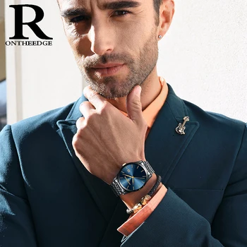 

RZY Men's Watch Quartz Wrist Watches Clock Man Business Steel Male Daily Blue Black Mens Watches Top Brand Luxury relogio