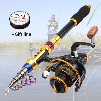 

1.8m-3.6m Portable telescopic fishing rod and Reels bag set carbon spinning carp pole Travel fishing fish Tackle Gift line
