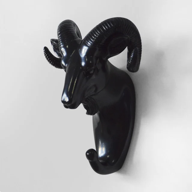 Black Goat Head Креативные 3D крючки для стены украшения животных двери крючки декоративные крючки для одежды полимерные крючки олень носорог слон жираф лошадь декорации - Цвет: Black Goat Head