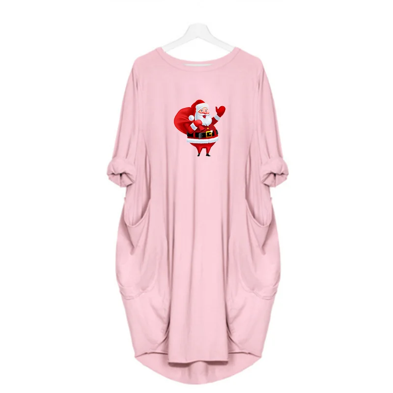 Navidad Women Dress Christmas Pocket Casual Loose Vintage Party Fall Clothes Santa Claus Kawaii Womens  Dresses