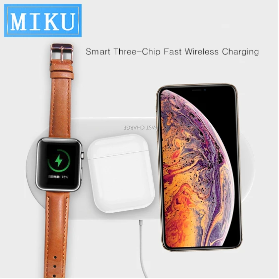 3 в 1 Беспроводное зарядное устройство для Airpods Apple Watch 5 4 2 iWatch 10 Вт быстрая