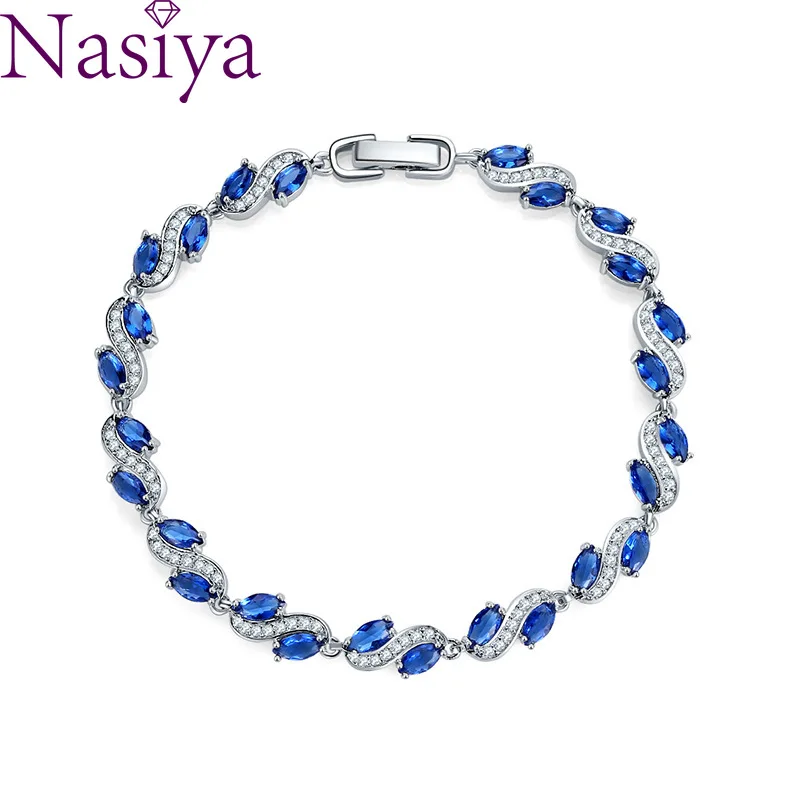 Charm Bracelets White Gold Color Zircon Rhinestone Blue Stones Bangle for Women Engagement Party Gift | Украшения и аксессуары