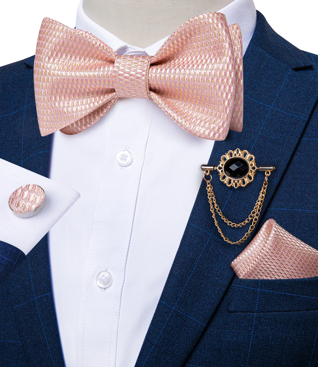 Ensemble de boutons de manchette et nœud papillon en soie tissée réglable pour homme Blanc Taille Unique