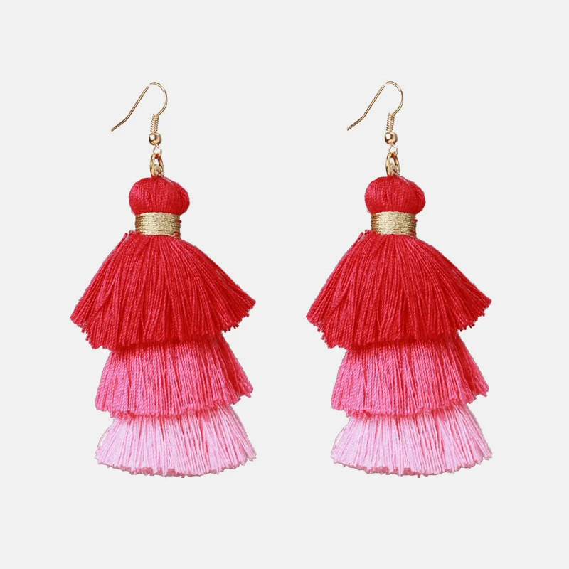 Ztech Red Resin/Crystal Drop Earrings For Women Handmade Fringed Tassel Dangle Statement Wedding Earrings Party Christmas Gift