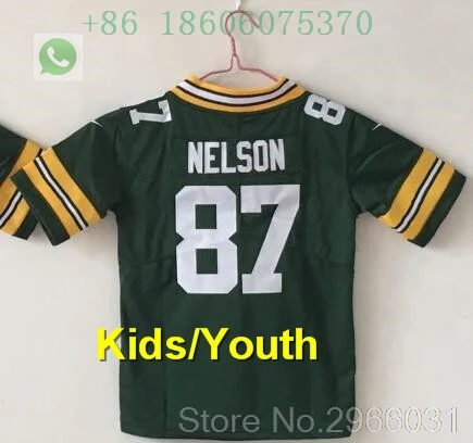 A+++ качество Дети 12 Аарон Роджерс Клэй Matthews 52 Ha Clinton-Dix 21 Jordy Nelson 87 jersey Packers - Цвет: for kids youth