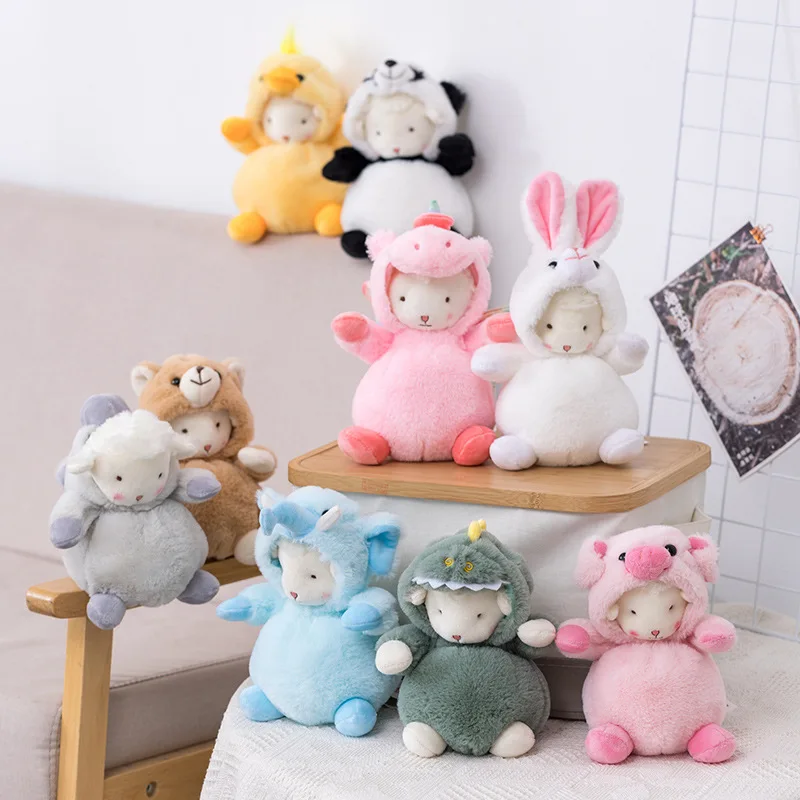 

12cm Cute Kawaii Little Wool Plush Toy Becomes Animal Sheep Doll Keychain Pendant Bag Backpack Pendant Girl Birthday Gift