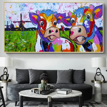 

Abstract Colorful Two Cows Canvas Printing Animals Posters and Print Wall Art Picture for Living Room Home Decoration Cuadros