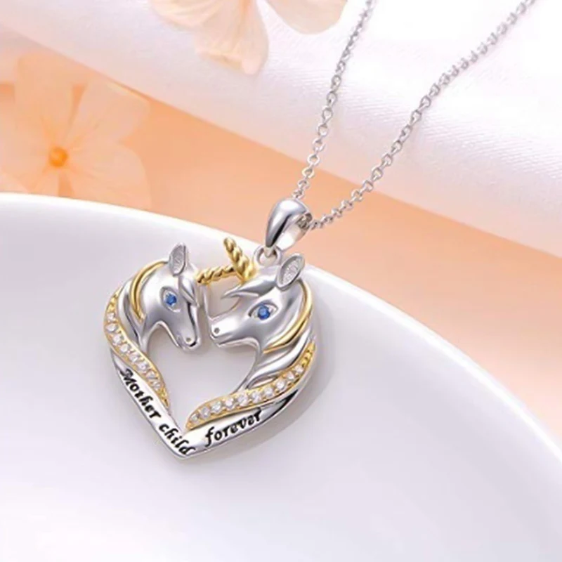 Двухцветное микро-инкрустированное ожерелье с кулоном романтическое сердце Единорог годовщина Свадебные украшения для женщин
