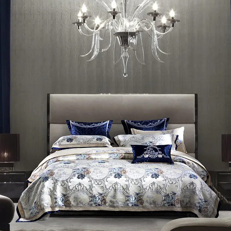 Description Picture 4 of item4/6/10PCS Silk Cotton Jacquard Bedding Set US Queen King Size Duvet Cover Bedsheet Thick Bedspread set Parrure De Lit