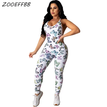 

ZOOEFFBB Sexy Butterfly Print Bodycon Jumpsuits Summer Clother One Piece Club Outfits Backless Bandage Rompers Womens Jumpsuit