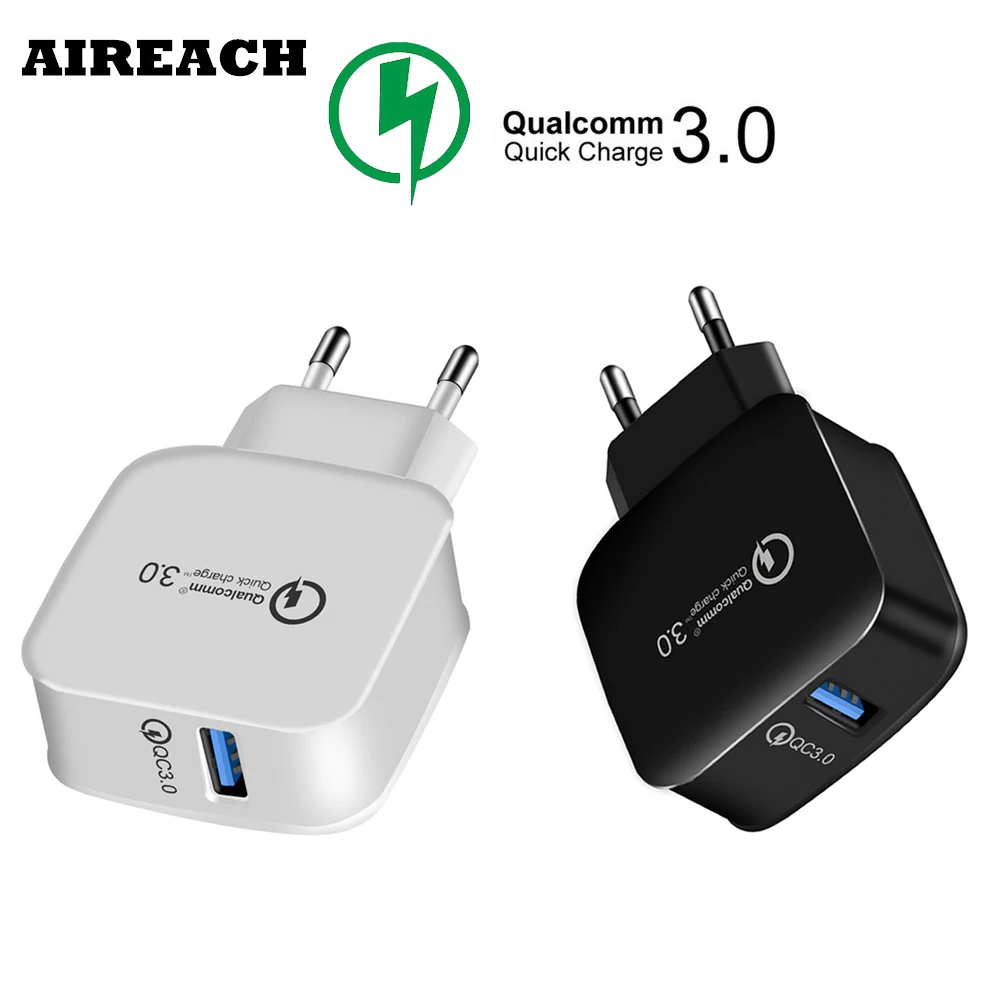 AIREACH Быстрая зарядка EU US Plug QC 3,0 настенное зарядное устройство 5 В/9 В/12 в 18 Вт 1 порт для смартфона Qualcomm QC 3,0 Быстрый домашний адаптер