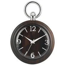 Ретро Ebony деревянные карманные часы циферблат с арабскими цифрами карманные часы сплав кулон цепь часы для мужчин и женщин