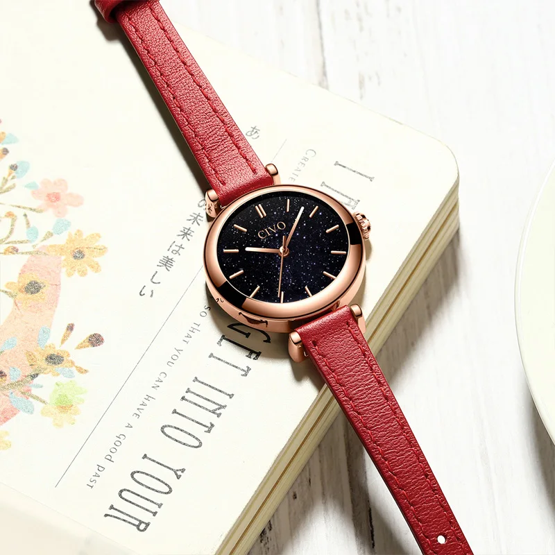 CIVO женские часы Montre Femme Топ бренд женские кварцевые часы на запястье часы Роскошный красный кожаный ремешок водонепроницаемые часы 8104