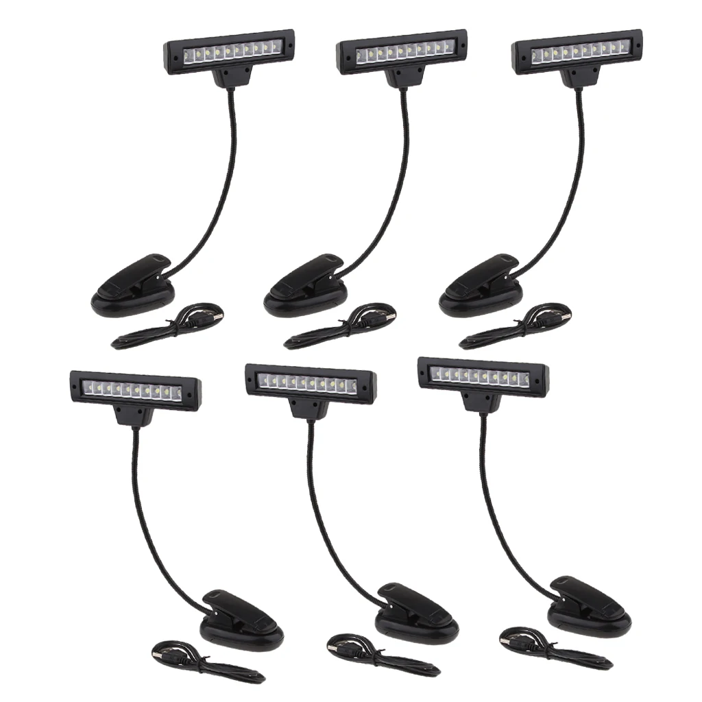 6xMusic Stand Light Clip Table Lamp Neck Reading Light Black For Music Lover
