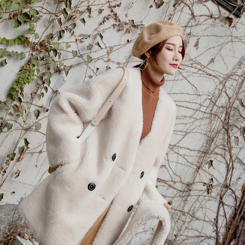 

Vintage Real Fur Coat Autumn Winter Sheep Fur Jacket Women Korean Solid Warm Woolen Coat Abrigos Mujer Invierno 2020 1815 YY554