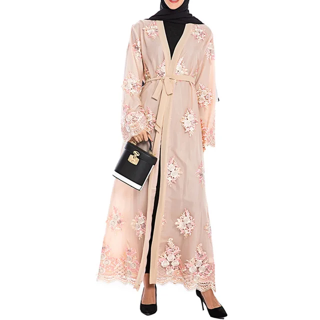 Женское кимоно abaya Femme, Дубай, Турция, длинный мусульманский кардиган, исламское болеро, болеро Niqab, пальто-туника - Цвет: Beige coat