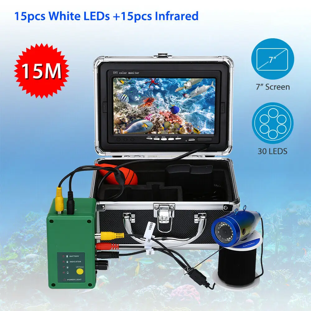 

7" Underwater Fishing Camera HD Video Fish Finder 30pcs LED Light 1000TVL 15M Waterproof Fishing CAM