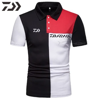 

Daiwa Clothing Fishing Shirt Men Patchwork Polo T Shirt Breathable Short Fishing Clothes Button Outdoor Summer Fishing T Shirt