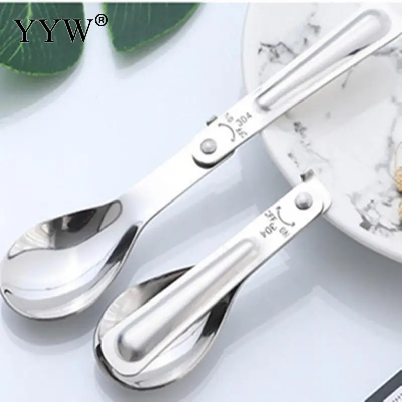 

1pc Stainless Steel Foldable Spoon Portable Silver Portable Dishes Teaspoon Children Food Feeding Spoon Tableware Accessories
