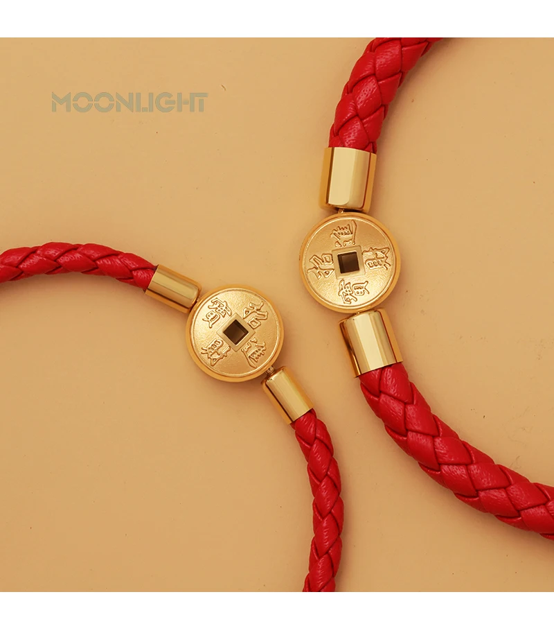 MOONLIGHT 2021 Gold Color Coin Bracelet For Women Genuine Leather Lucky Get Rich Red Bracelets Fashion Jewelry Birthday Gifts
