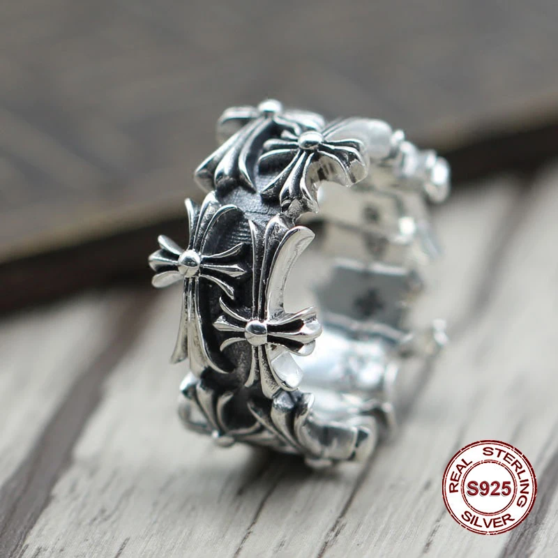 

S925 pure silver men's ring personality retro The punk style The cross revolves around the classic ring Gift to your lover hot