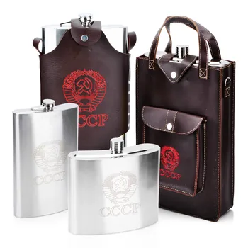 

Thicken Stainless Steel Hip Flask Flagon Kettle Large Capacity Portable Outdoor Garrafa De Bolso Whisky Bottles with Leather H7F