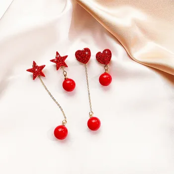 

HWASY1804 Latest new silver needle star love full-drill, long-term star-style red-pearl earrings, fashion eardrop long earrings