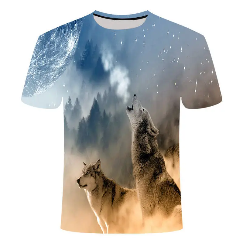 New Summer Super Clear Wolf King 3DT Shirt Men Men T-Shirt Compression Fitness Short Sleeve Brand Tee Shirt Tops&Tees
