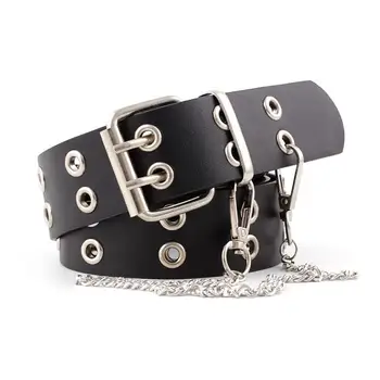 

Zincirli Kemer Double Row Hole Belt for Women Fashion Punk Style with Eyelet Chain Decorative Belt for Jeans Pants Trousers Men