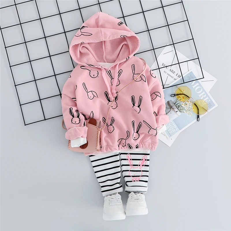 

New 2019 Toddler Infant Clothing Sets Baby Girls Clothes Suits Autumn Cartoon T Shirt Stripe Pants Children Costume Kids Suit