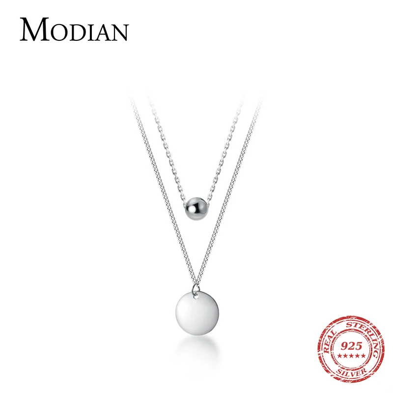 Pendant Necklace Silver Necklace Silver Pendant Silver Necklace Charms Modian Simple Design Beads Ball Coin 925 Sterling Silver Pendant For Women Girl Double Layer Basic Chain Necklace Fine Jewelry