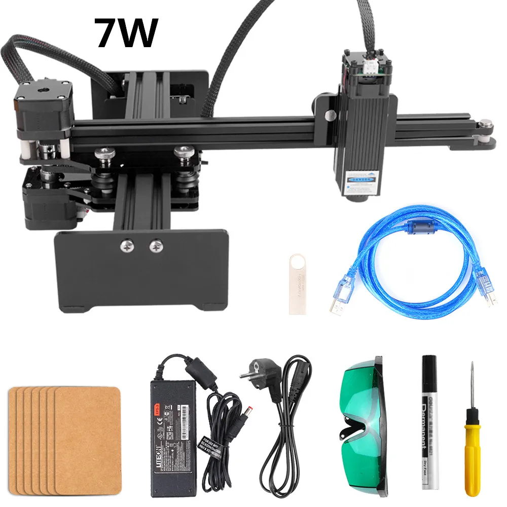 

7W Laser Engraving Machine DIY Mini CNC Cutting Wood Router Desktop Single Arm Engraver for Banboo Paper Metal Wood Engraving