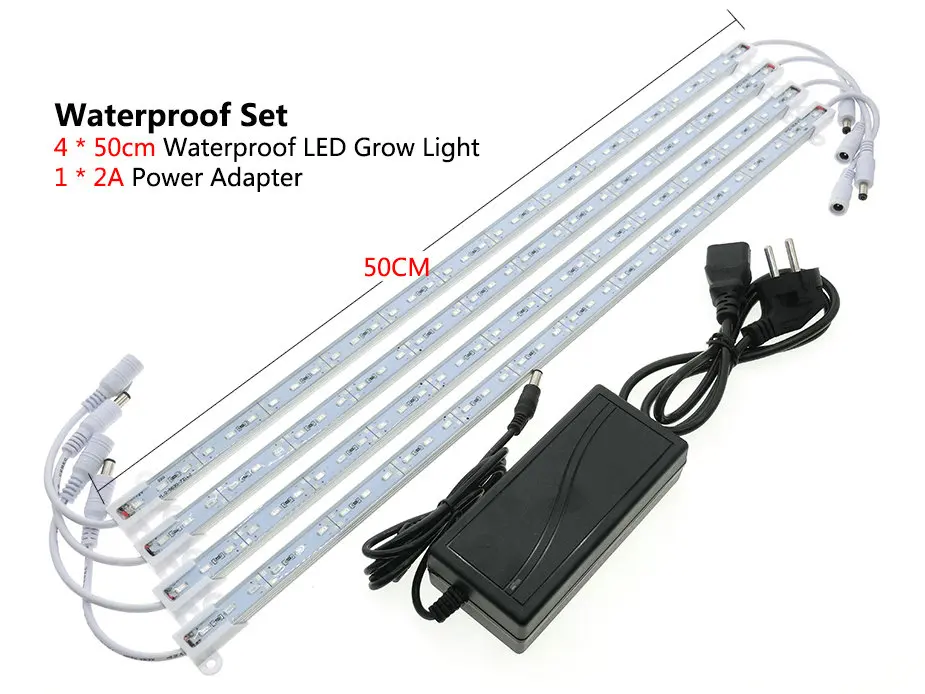 Type 2 50cm 4pcs Полный спектр светодиодный светильник для выращивания 12 В светодиодный бар жесткие полосы лампы для растений красный синий 3:1 водонепроницаемый Фито лампа для аквариума гидропоники - Испускаемый цвет: Type 2 50cm 4pcs