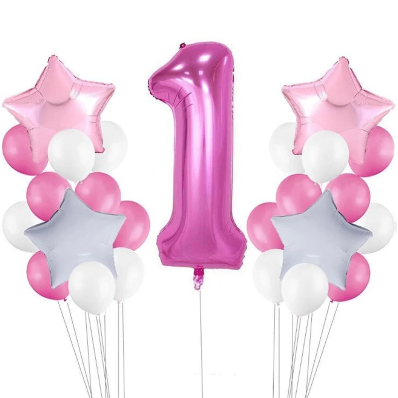 Детский душ 1 день рождения один воздушный шар Синий Розовый фольги Воздушные шары первый день рождения ребенка украшение 1 год 1 день рождения Дети партии - Цвет: 25pcs pink balloon