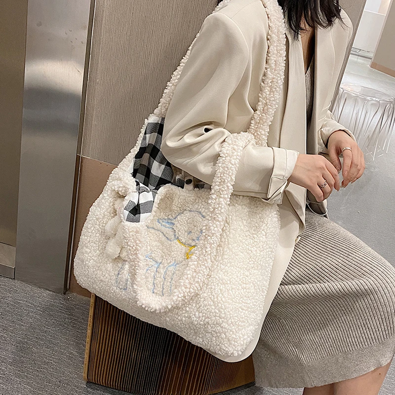 

Cute Sheep Pattern Women Shoudler Bag Winer Lamb Swool Crossbody Bags For Women 2020 New Large Women's Bag High Capacity Shopper
