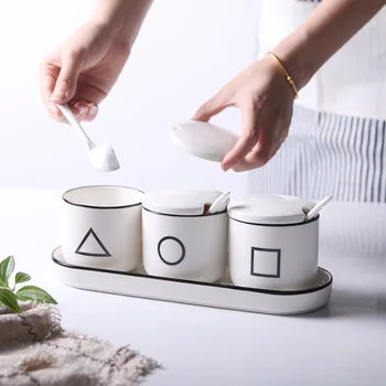 

Creative household ceramic seasoning bottle canned seasoning jar set seasoning box seasoning box kitchen salt shaker