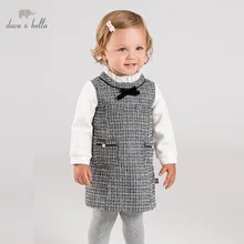 DB12365 dave bella/осеннее платье принцессы с бантом и карманами для маленьких девочек детское модное праздничное платье детская одежда в стиле «лолита»