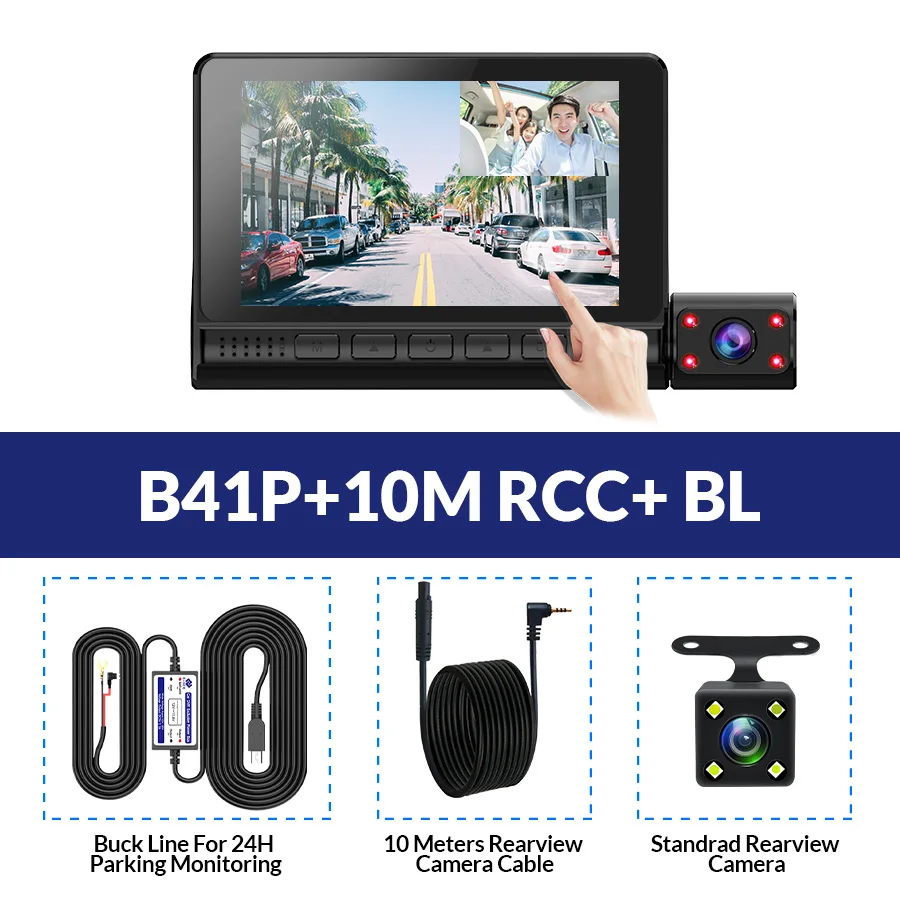 E-ACE B28 Автомобильный видеорегистратор 4,0 дюймов видео рекордер авто камера 3 объектив камеры с камерой заднего вида регистратор видеорегистратор - Название цвета: B41P-10M RCC-BL