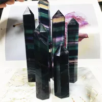 Natural Colorful Crystal tower Rainbow Fluorite Point Hexagonal Pyramid Quartz Wand Energy Ornament Diy Gift 2