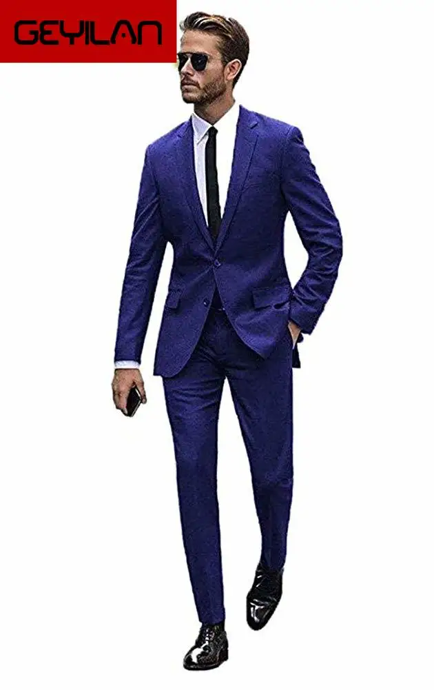 

New Cheap Blue Men Suit (Jacket+Pants) 2 Piece Slim Fit Formal Business Prom Party Tuxedos