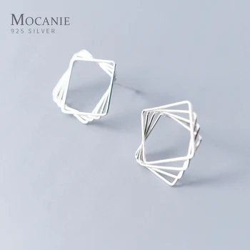 

Mocanie Simple Multilayer Triangle Square Stud Earring for Women 100 % Real 925 Sterling Silver Geometric Ear Pin Fine Jewelry