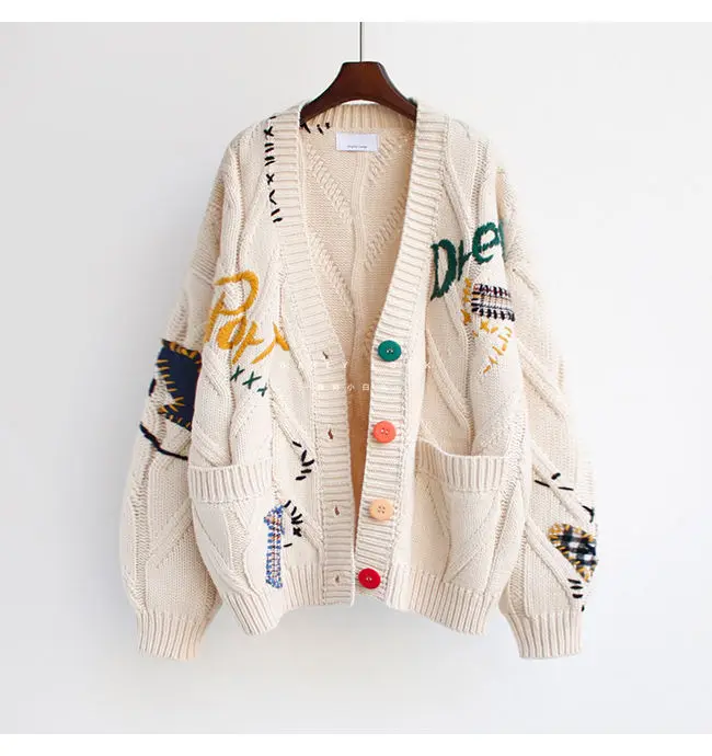 Oversized Embroidered Knit Cardigan