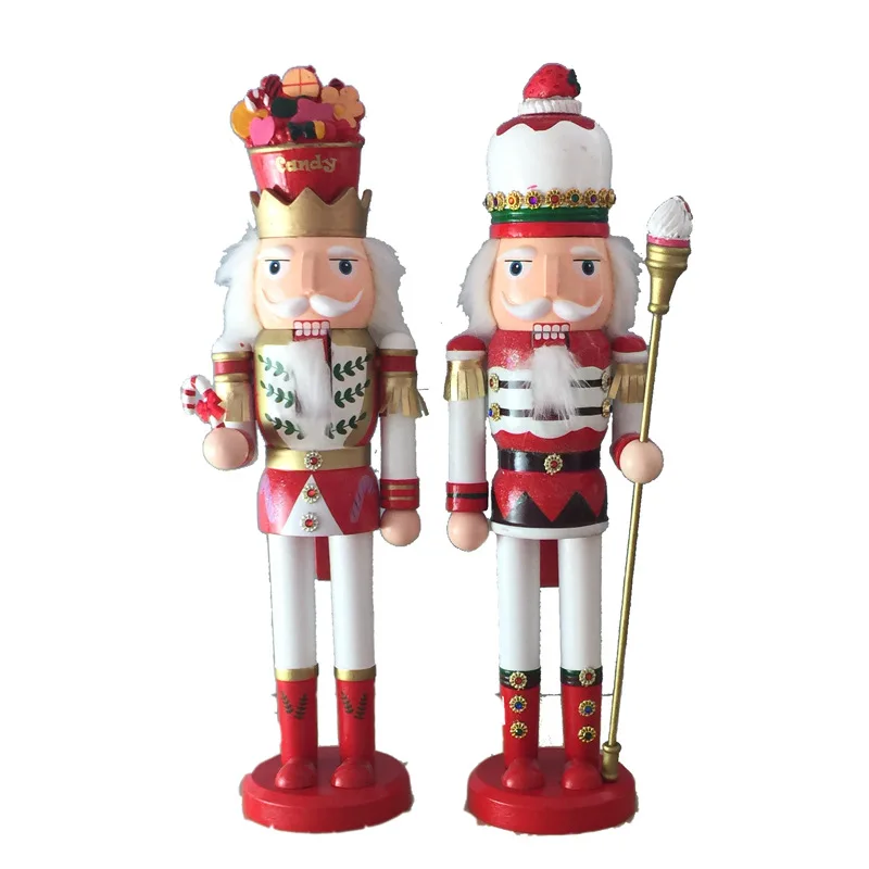 1pcs 38cm Handpainted Wooden Nutcracker King Figurines Christmas Ornaments Dolls For Friends and Kids Home Decor Accessories