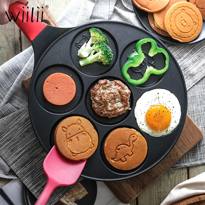 

Wiilii 7 Holes Smiley Face Pancake Egg Frying Maker Pan Omelet Cooker Non-stick Pan Cake Griddle With Faces Breakfast Cookware